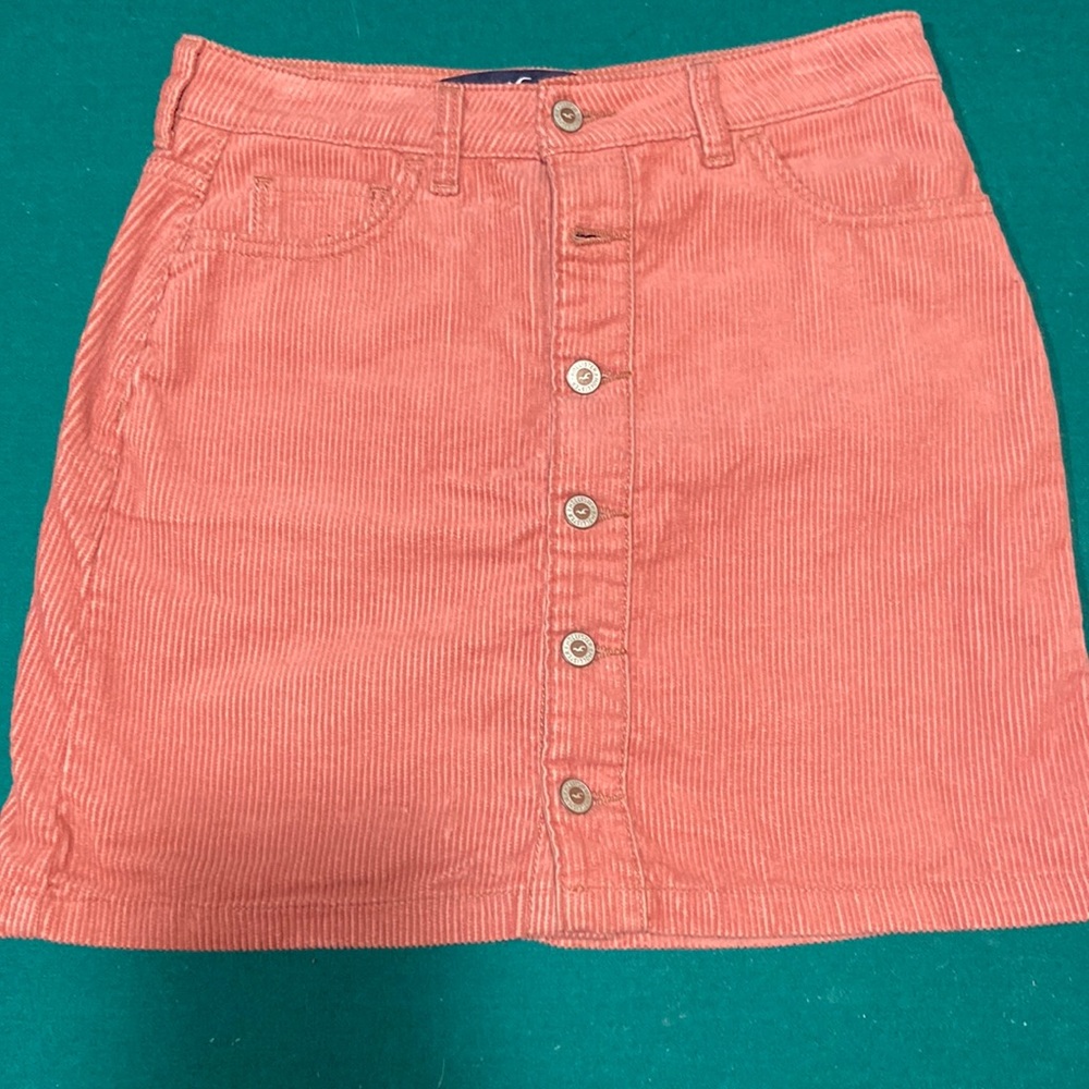 Pink corduroy button down skirt